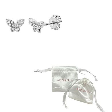 Adornia Silver Tone Cubic Zirconia Butterfly Stud Earrings