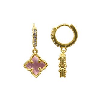 Adornia 14k Gold Plated Mother Of Pearl Floral Dangle Hoop Earrings