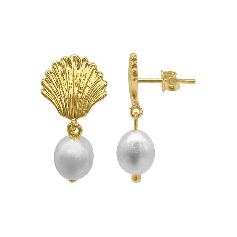 Adornia 14k Gold Plated Simulated Pearl Seashell Drop Earrings, Womens, Ye