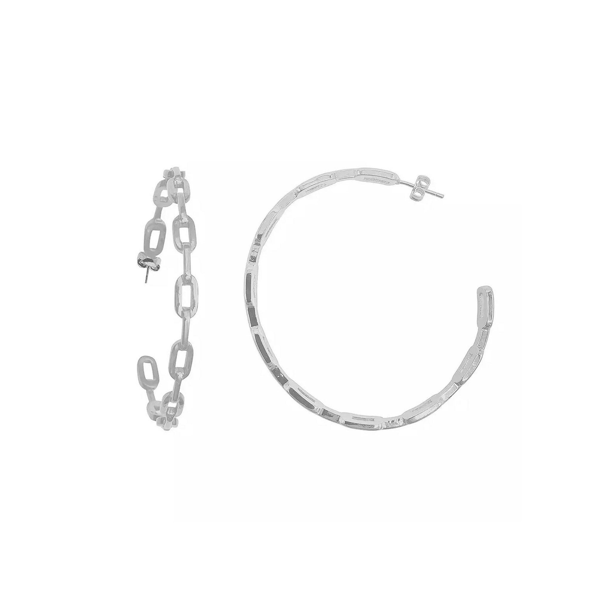 Adornia 14k Gold Plated Link Hoop Earrings, Womens, Silver Tone