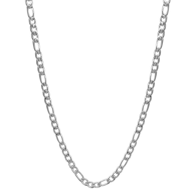Adornia Stainless Steel Figaro Chain Necklace, Mens, Size: 24, Silver