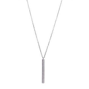 Adornia Silver Tone Cubic Zirconia Vertical Bar Necklace