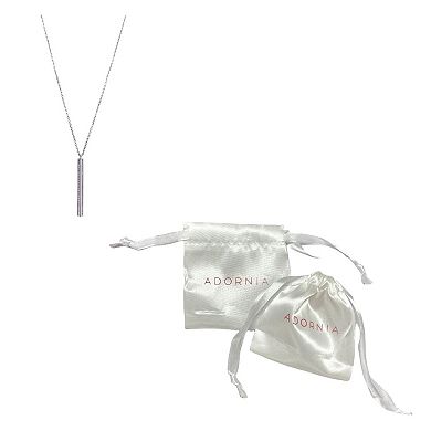 Adornia Silver Tone Cubic Zirconia Vertical Bar Necklace