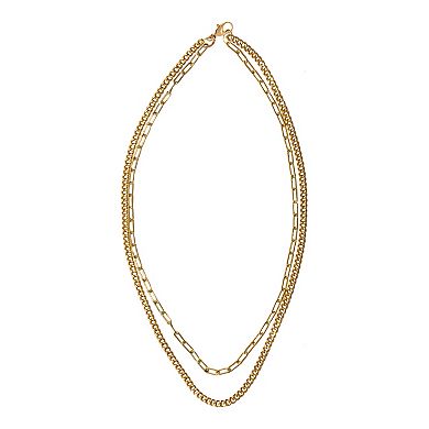 Adornia 14k Gold Plated Layered Mix Chain Necklace