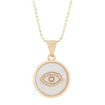 Adornia 14k Gold Plated Mother Of Pearl Evil Eye Disc Pendant Necklace