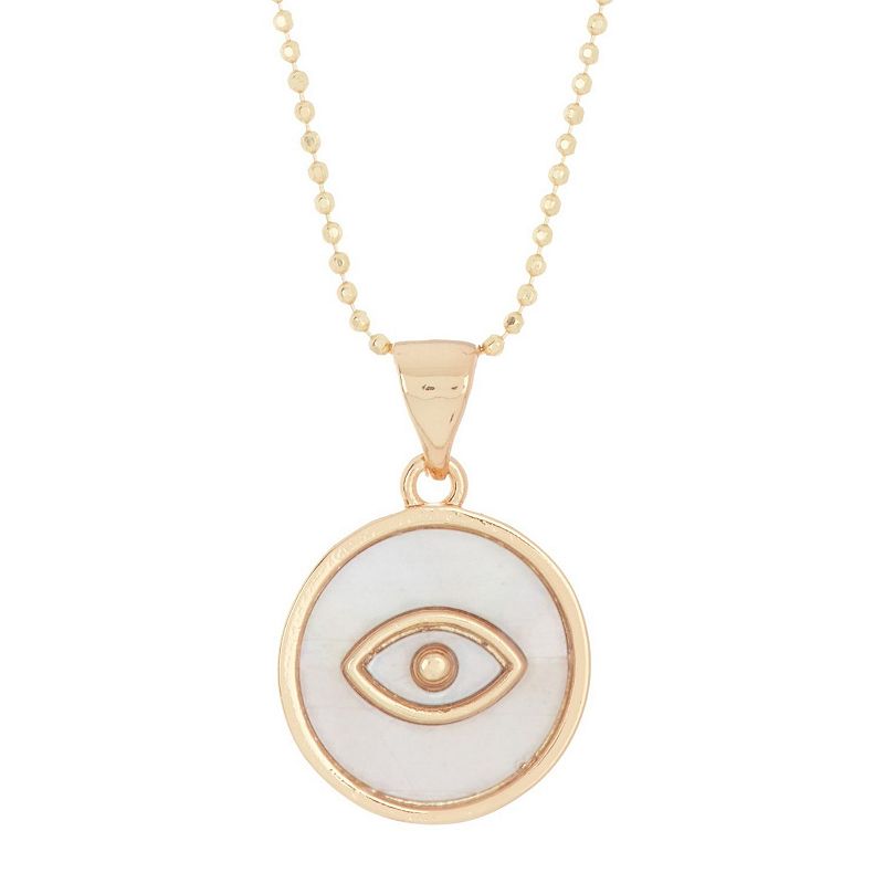 Adornia 14k Gold Plated Mother Of Pearl Evil Eye Disc Pendant Necklace, Wo