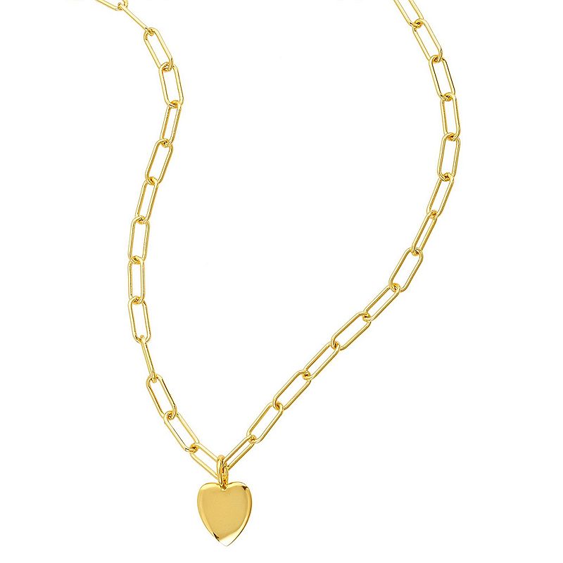 Adornia 14k Gold Plated Heart Paper Clip Chain Necklace, Womens, Size: 24