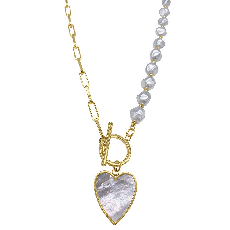 Adornia Simulated Pearl & Chain Mother Of Pearl Heart Toggle Necklace, Wom