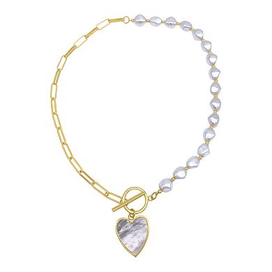 Adornia Simulated Pearl & Chain Mother Of Pearl Heart Toggle Necklace