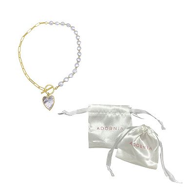 Adornia Simulated Pearl & Chain Mother Of Pearl Heart Toggle Necklace