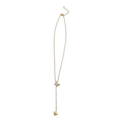 Adornia 14k Gold Plated Mother Of Pearl Butterfly Lariat Necklace