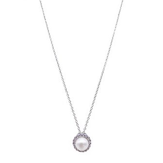 Adornia Silver Tone Freshwater Cultured Pearl & Cubic Zirconia Halo Necklace
