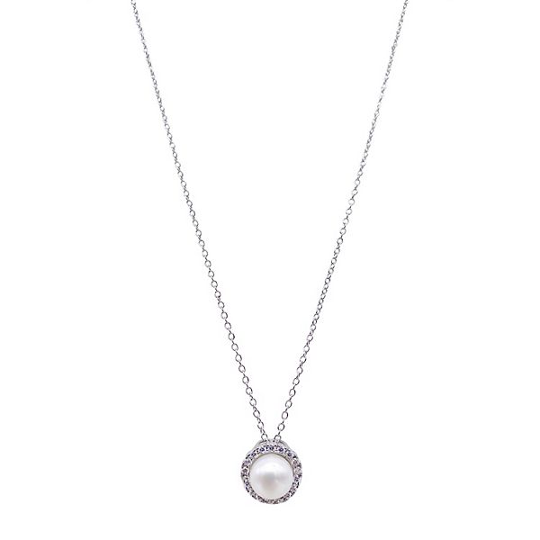 Adornia Silver Tone Freshwater Cultured Pearl & Cubic Zirconia Halo ...