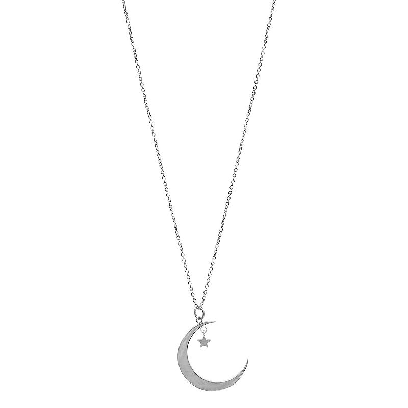 Adornia Silver Tone Cubic Zirconia Moon & Star Pendant Necklace, Womens, 