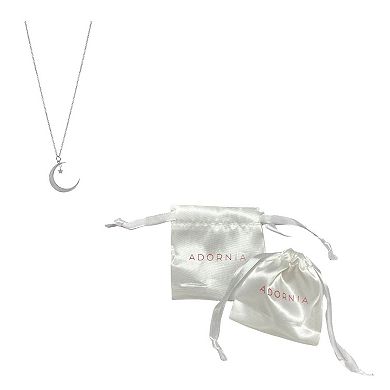 Adornia Silver Tone Cubic Zirconia Moon & Star Pendant Necklace