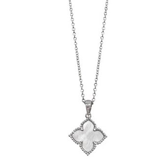 Adornia Silver Tone Mother Of Pearl & Cubic Zirconia Flower Pendant Necklace