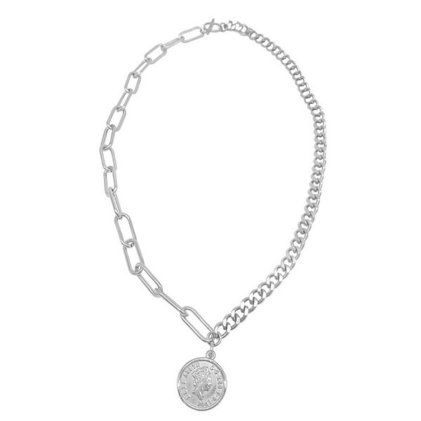 Adornia Stainless Steel Mixed Chain Coin Pendant Necklace