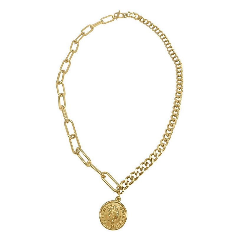 Adornia 14k Gold Plated Mixed Chain Coin Pendant Necklace, Womens, Size: 