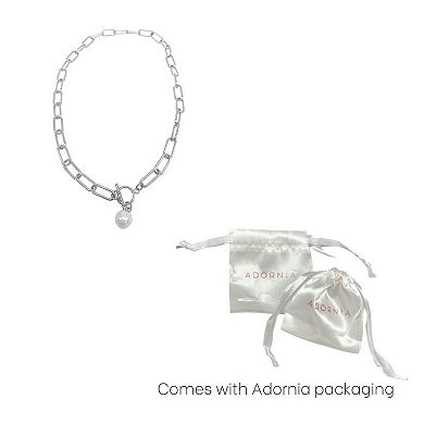 Adornia 14k Gold Plated Simulated Pearl Paper Clip Toggle Necklace