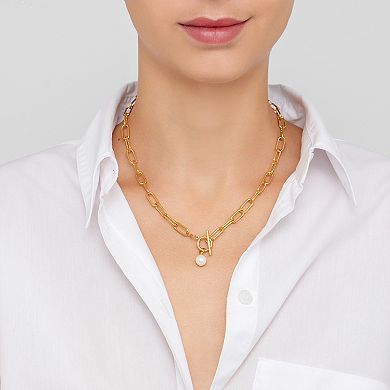 Adornia 14k Gold Plated Simulated Pearl Paper Clip Toggle Necklace
