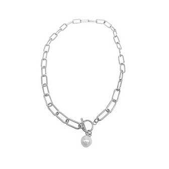 Adornia 14k Gold Plated Simulated Pearl Paper Clip Toggle Necklace