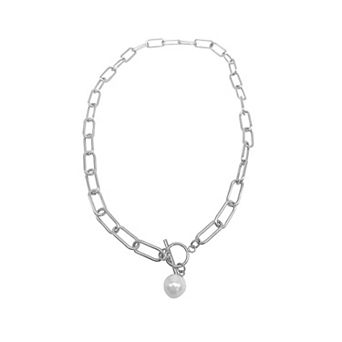 Adornia 14k Gold Plated Simulated Pearl Paper Clip Toggle Necklace