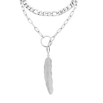 Adornia Silver Tone Mixed Chain Leaf Pendant Y Necklace