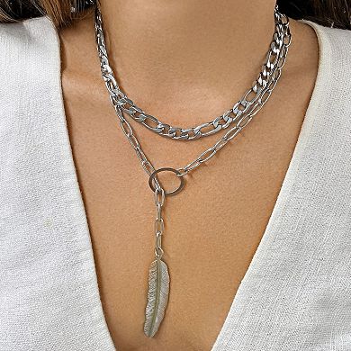 Adornia Silver Tone Mixed Chain Leaf Pendant Y Necklace
