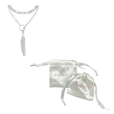 ADORNIA Silver Layered Chain Feather Y Necklace purchases NEW