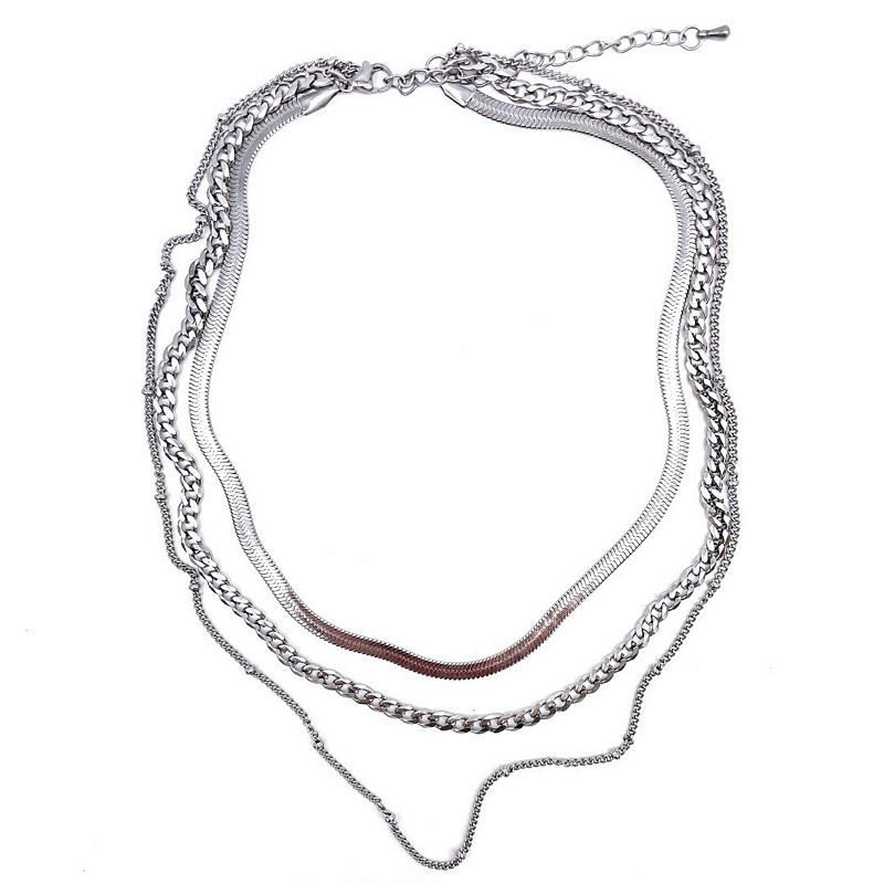 Adornia Stainless Steel Layered Chain Necklace, Womens, Size: 17, Silve