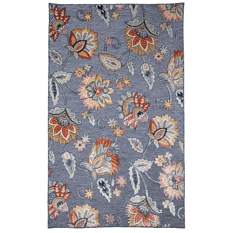 Liora Manne Canyon Ornamental Flower Indoor Outdoor Rug, Blue, 5X7.5 Ft