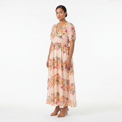 Plus Size Maison Tara Printed Linen Smocked Maxi Dress
