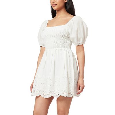 mini dress for women with sleeves Puff Sleeve Beige Floral Dress