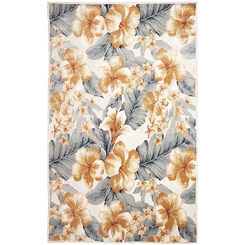 Liora Manne Canyon Tropical Floral Indoor Outdoor Rug, White, 5X7.5 Ft
