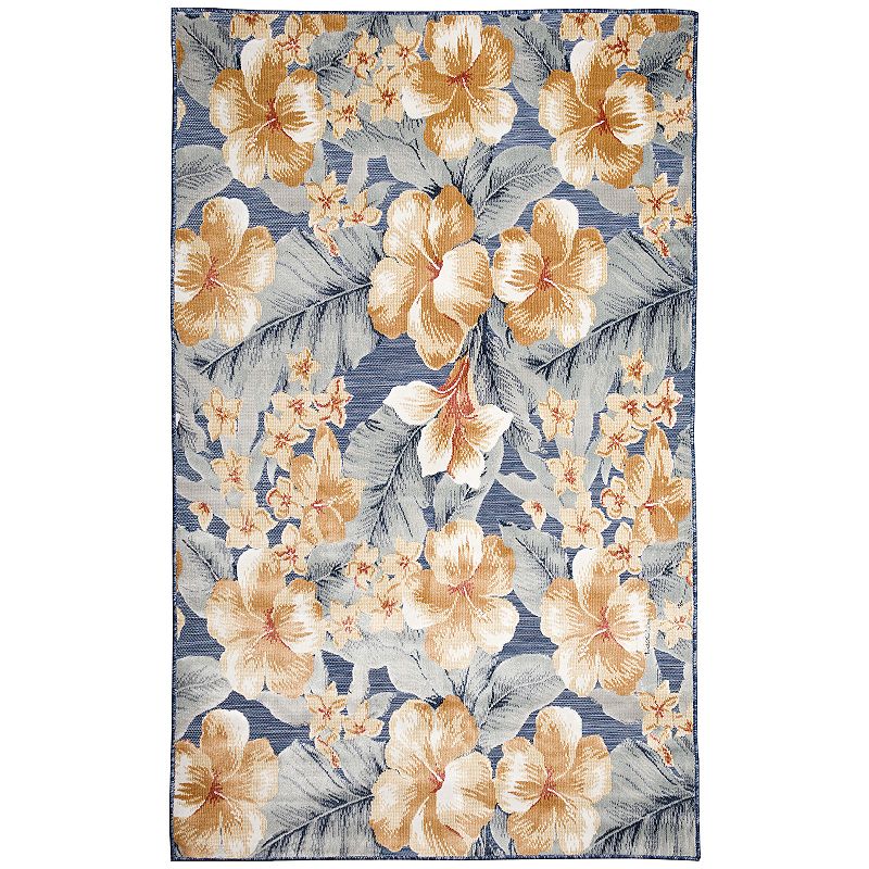 Liora Manne Canyon Tropical Floral Indoor Outdoor Rug, Blue, 5X7.5 Ft