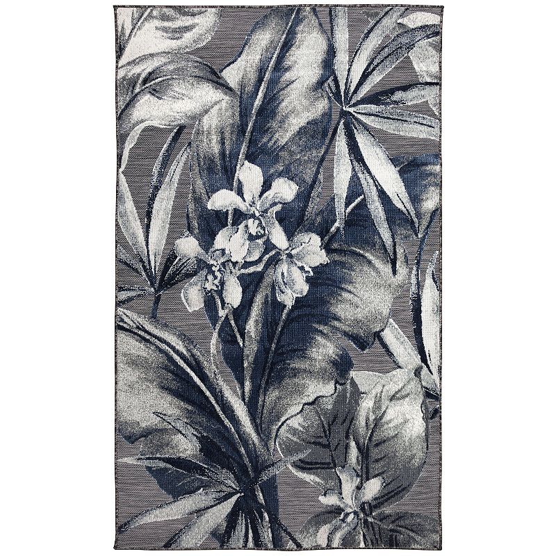 Liora Manne Canyon Tropical Leaf Indoor Outdoor Rug, Grey, 8Ft Rnd