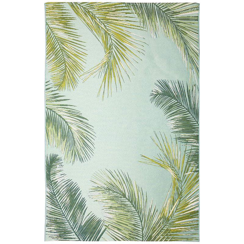 Liora Manne Marina Palm Border Indoor Outdoor Rug, Blue, 8X10 Ft