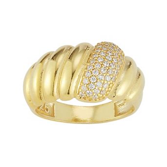Sunkissed Sterling 14k Gold Over Silver Pave Cubic Zirconia Croissant Ring