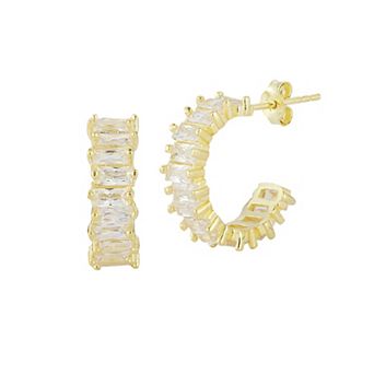 Sunkissed Sterling Cubic Zirconia Baguette Small Hoop Earrings