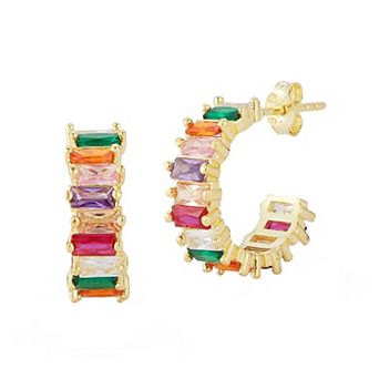 Sunkissed Sterling Cubic Zirconia Baguette Small Hoop Earrings