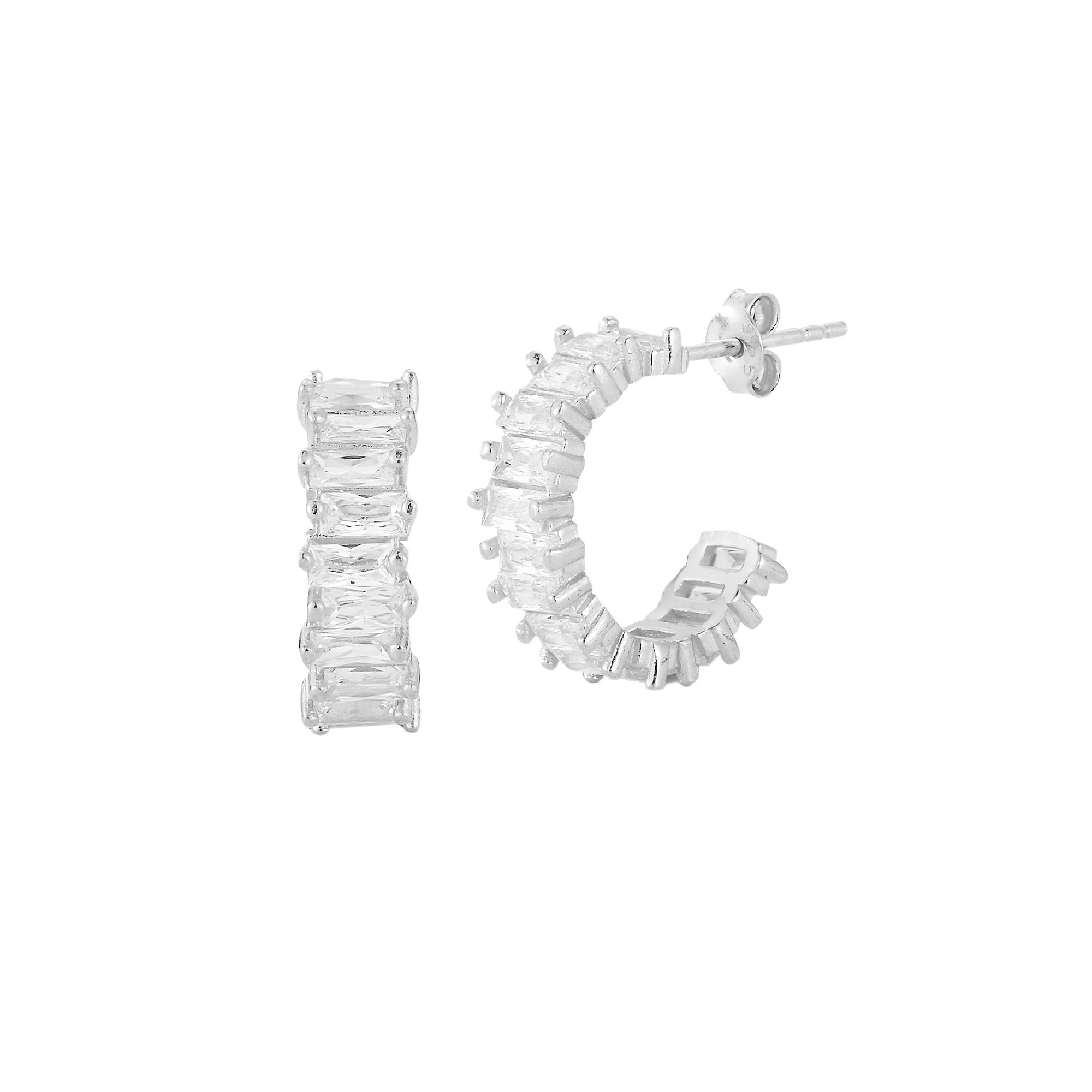Sunkissed Sterling Cubic Zirconia Baguette Small Hoop Earrings, Womens, Si