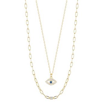 Sunkissed Sterling Layered Cubic Zirconia Evil Eye Necklace