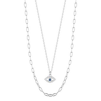 Sunkissed Sterling Layered Cubic Zirconia Evil Eye Necklace