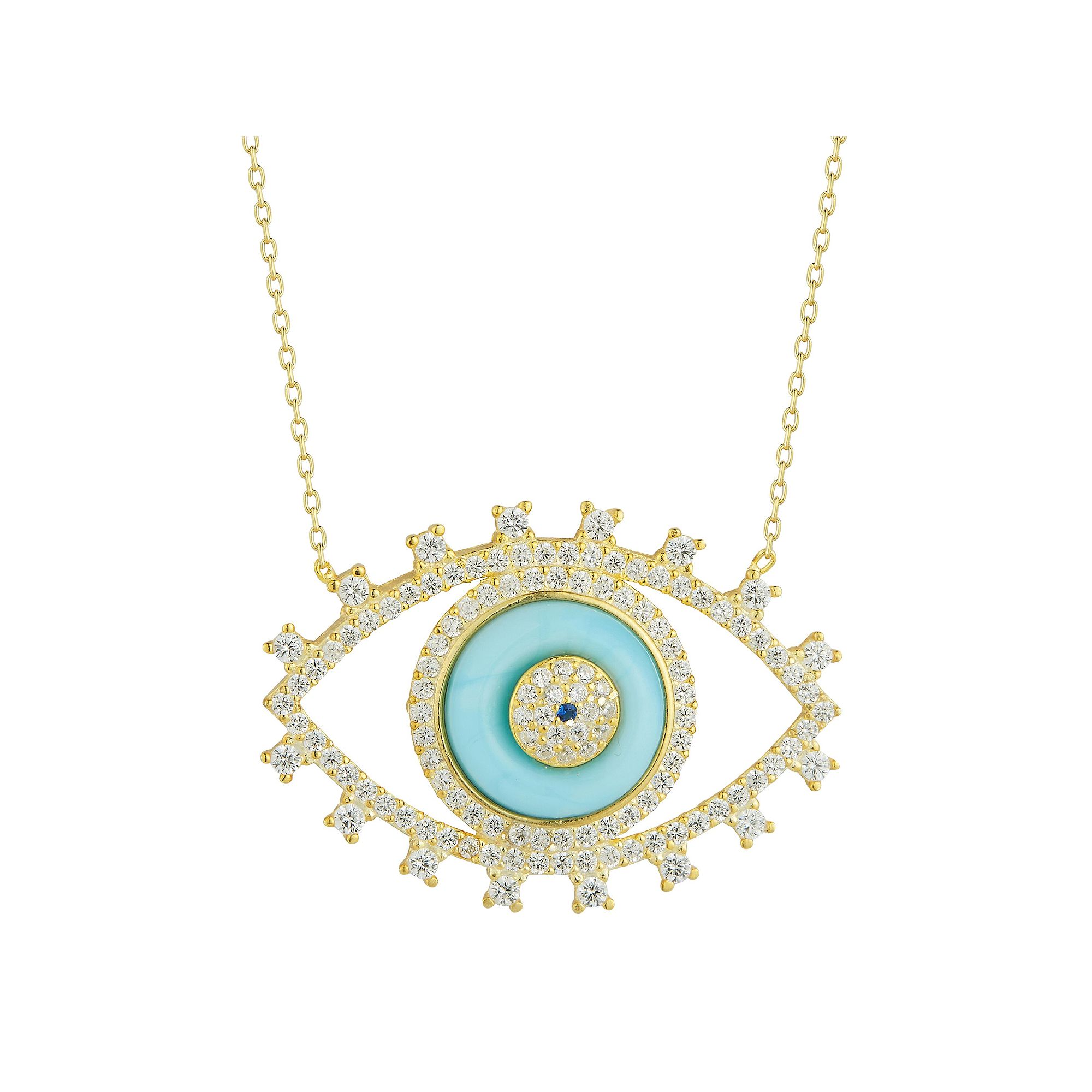 Sunkissed Sterling Open Cubic Zirconia Evil Eye Necklace, Womens, Gold Ton