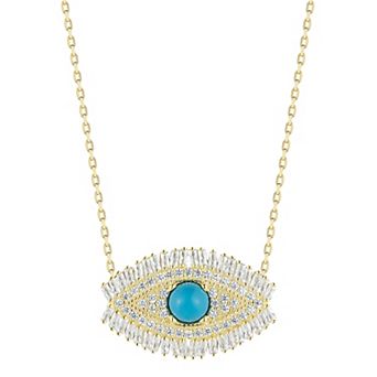 Sunkissed Sterling Cubic Zirconia Baguette Evil Eye Necklace