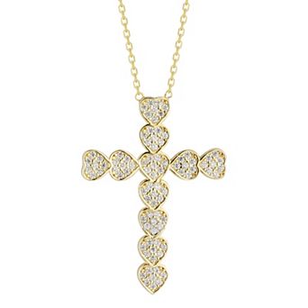 Sunkissed Sterling Cubic Zirconia Pave Heart Cross Necklace