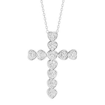 Sunkissed Sterling Cubic Zirconia Pave Heart Cross Necklace