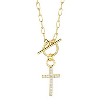 Sunkissed Sterling Cubic Zirconia Cross Toggle Necklace