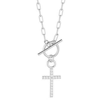 Sunkissed Sterling Cubic Zirconia Cross Toggle Necklace