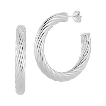 Sunkissed Sterling Sterling Silver Twist Hollow Tube Hoop Earrings